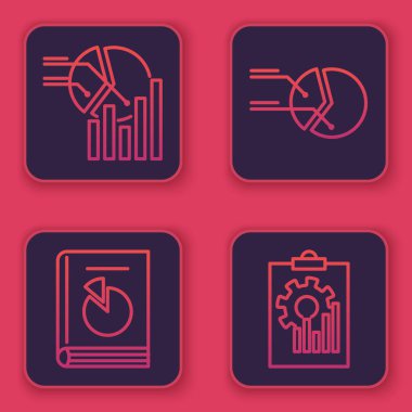 Çizgi çizelgesi bilgisini, kullanıcı kılavuzunu, grafik grafikli pasta grafiği bilgisini ve panoyu ayarla. Mavi kare düğme. Vektör