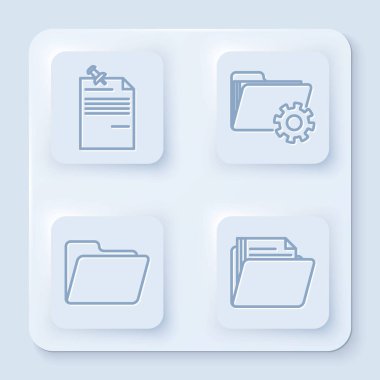 Çizgi Not kağıdını iğnelenmiş düğme, Dizin ayarlarını dişliler, Belge dizini ve Belge dizini ile ayarla. Beyaz kare düğme. Vektör