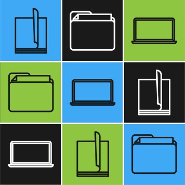 Satır Dosya belgesini, Laptop ve Belge dizin simgesini ayarla. Vektör