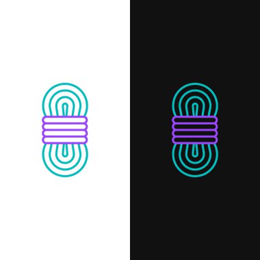 Yeşil ve mor çizgi tırmanma ipi ikonu beyaz ve siyah arkaplanda izole edildi. Olağanüstü bir spor. Spor malzemeleri. Vektör İllüstrasyonu