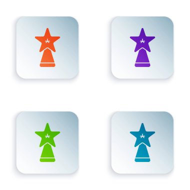 Beyaz arkaplanda izole edilmiş renkli Noel yıldızı simgesi. Mutlu Noeller ve mutlu yıllar. Kare düğmelere simgeleri yerleştir. Vektör İllüstrasyonu