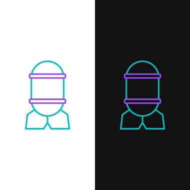 Yeşil ve mor çizgili bomba ikonu beyaz ve siyah arka planda izole edildi. Roket bombası düşüyor. Vektör İllüstrasyonu