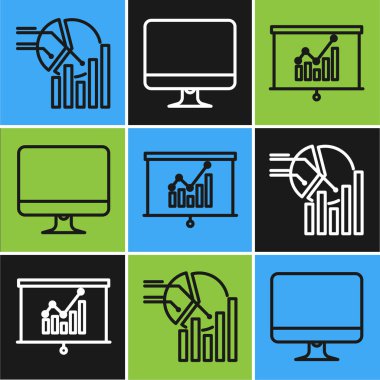 Çizgi Pie grafiği bilgisini, grafik grafiği ve Bilgisayar monitörü ekran simgesini ayarla. Vektör