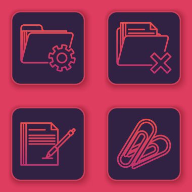 Dizin ayarlarını vites, boş defter ve kalem ile ayarla, klasörü ve atacı sil. Mavi kare düğme. Vektör