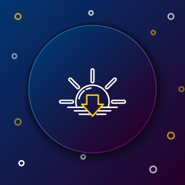 Beyaz ve sarı çizgi Koyu mavi arka planda yalıtılmış Sunset simgesi. Renkli anahat konsepti. Vektör İllüstrasyonu