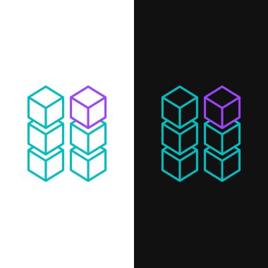 Yeşil ve mor çizgi blok zinciri teknolojisi simgesi beyaz ve siyah arkaplanda izole edildi. Kripto para birimi verileri. Soyut geometrik blok zincir ağ teknolojisi işi. Vektör İllüstrasyonu