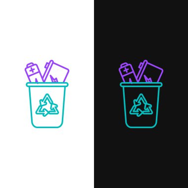 Green and purple line Recycle bin with recycle symbol icon isolated on white and black background. Trash can icon. Garbage bin sign. Recycle basket sign.  Vector Illustration