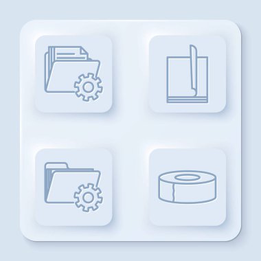 Dişliler, Dosya belgesi, dişliler ve Scotch ile dizin ayarlarını ayarla. Beyaz kare düğme. Vektör