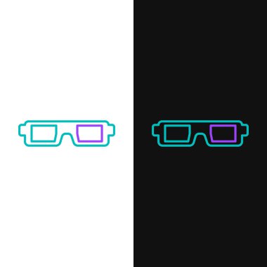 Green and purple line 3D cinema glasses icon isolated on white and black background.  Vector Illustration