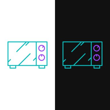 Green and purple line Microwave oven icon isolated on white and black background. Home appliances icon.  Vector Illustration