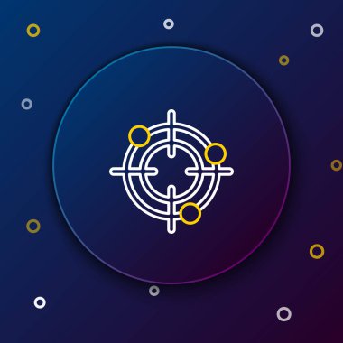 Beyaz ve sarı çizgi, koyu mavi arka planda yarışma ikonu çekmek için hedef sporu. Atış poligonu ya da silah atışı için sayıları olan temiz bir hedef. Renkli taslak konsepti. Vektör İllüstrasyonu