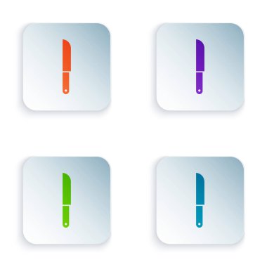 Renkli Bıçak simgesi beyaz arkaplanda izole edildi. Çatal bıçak sembolü. Kare düğmelere simgeleri yerleştir. Vektör İllüstrasyonu