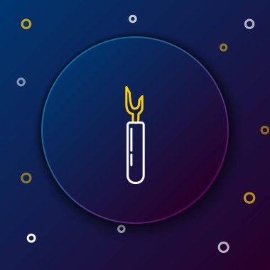 Beyaz ve sarı çizgi kesme aracı simgesi koyu mavi arkaplanda izole edildi. Bıçakla bıçak dikmek. Renkli taslak konsepti. Vektör İllüstrasyonu