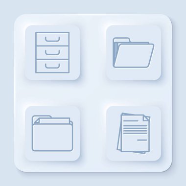 Belgeler, Belge dizini, Belge dizini ve Dosya belgesi ile satır çekmecesini ayarla. Beyaz kare düğme. Vektör