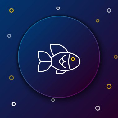 Beyaz ve sarı çizgili balık simgesi koyu mavi arkaplanda izole edilmiş. Renkli taslak konsepti. Vektör İllüstrasyonu