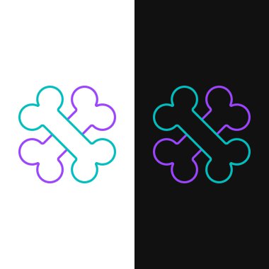 Yeşil ve mor çizgilerin kesiştiği kemikler beyaz ve siyah arkaplanda izole edilmiş. Besin sembolü. Vektör İllüstrasyonu