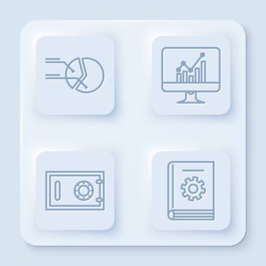 Satır çizelgesi bilgisini ayarla, grafik grafikli bilgisayar monitörü, Güvenli ve Kullanıcı el kitabı. Beyaz kare düğme. Vektör