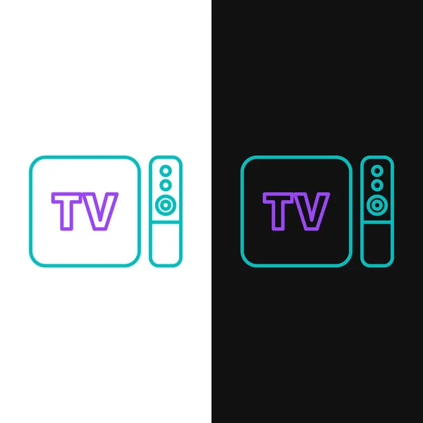 Zelená Fialová Čára Multimediální Televizní Přijímač Přehrávač Ikonou Dálkového Ovladače — Stockový vektor