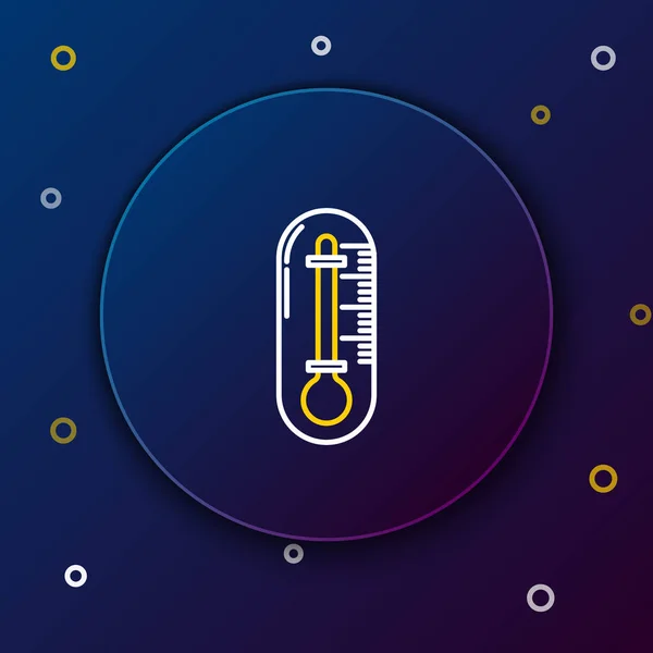 Witte Gele Lijn Thermometer Pictogram Geïsoleerd Donkerblauwe Achtergrond Kleurrijk Concept — Stockvector