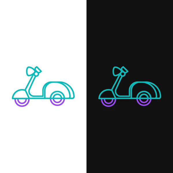 Icono Scooter Línea Verde Púrpura Aislado Sobre Fondo Blanco Negro — Archivo Imágenes Vectoriales