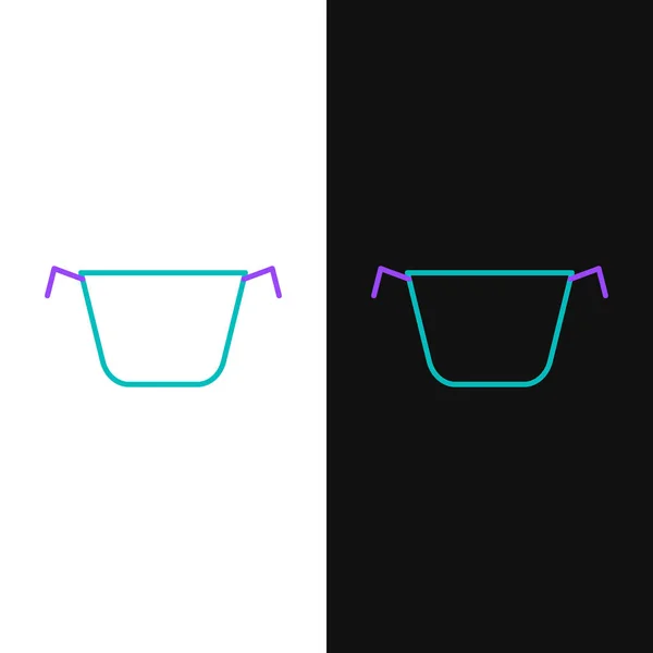 绿色和紫色线条烹饪壶图标孤立在白色和黑色背景 蒸煮或炖煮食品的象征 病媒图解 — 图库矢量图片