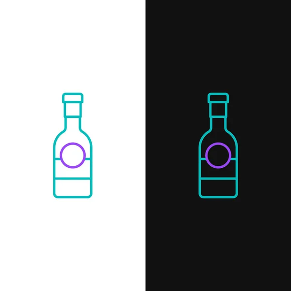 Línea Verde Púrpura Icono Botella Champán Aislado Sobre Fondo Blanco — Vector de stock