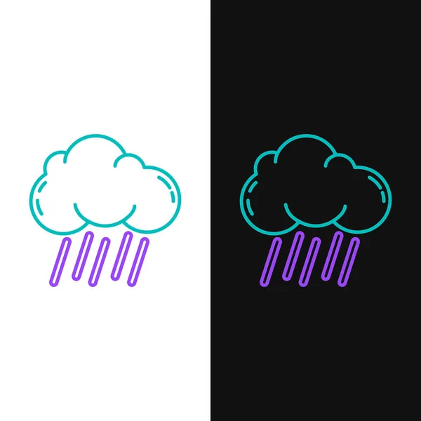 緑と紫の線白と黒の背景に隔離された雨のアイコンを持つ雲 雨滴と雨の雲の降水量 ベクターイラスト — ストックベクタ