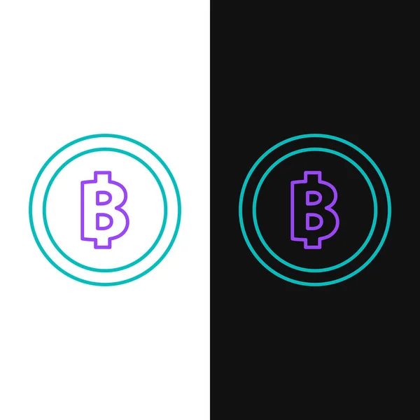 Linha Verde Roxo Criptomoeda Moeda Ícone Bitcoin Isolado Fundo Branco — Vetor de Stock