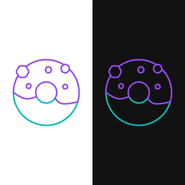 Ligne Verte Violette Donut Avec Icône Glaçure Douce Isolé Sur — Image vectorielle