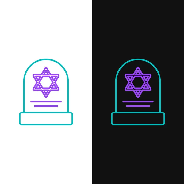 緑と紫のライン白と黒の背景に孤立デビッドアイコンの星とトゥームストーン ユダヤ人の墓石墓石のアイコンだベクターイラスト — ストックベクタ