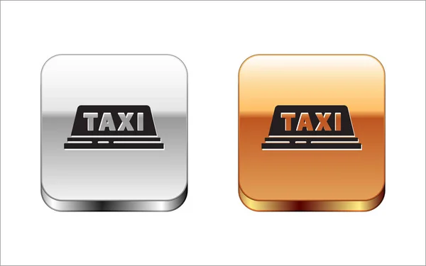 Zwarte Taxi dak pictogram geïsoleerd op witte achtergrond. Zilverkleurig-gouden vierkante knop. Vector Illustratie — Stockvector