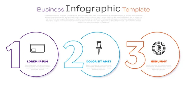 Set Line Envelope Push Pin Cryptocurrency Coin Bitcoin Business Infographic — Stock Vector