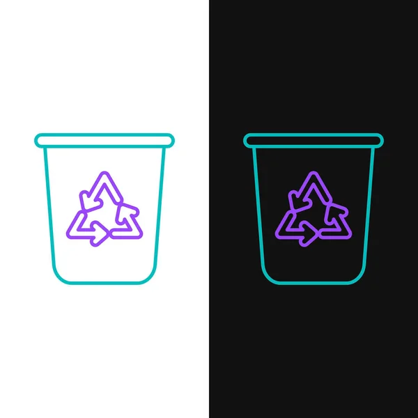 Ligne Verte Violette Corbeille Avec Icône Symbole Recyclage Isolé Sur — Image vectorielle