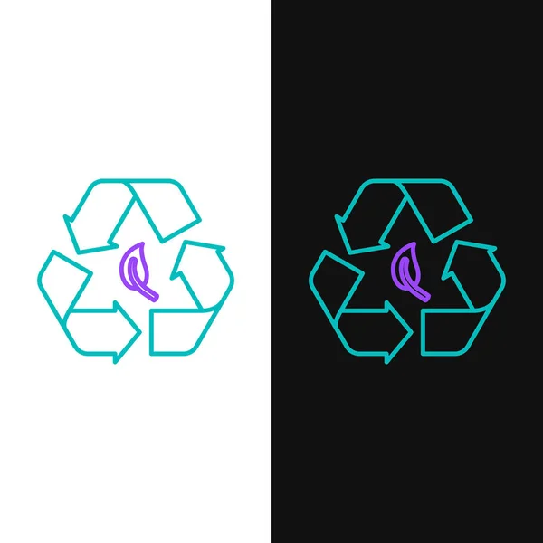 Ligne Verte Violette Recycler Symbole Icône Feuille Isolé Sur Fond — Image vectorielle