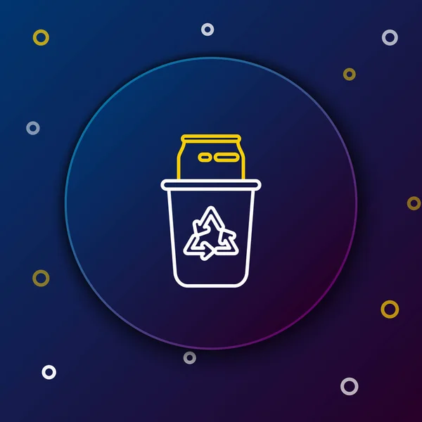 White and yellow line Recycle bin with recycle symbol and can icon on dark blue background. Trash can icon. Garbage bin sign. Recycle basket sign. Colorful outline concept. Vector Illustration — Stock vektor