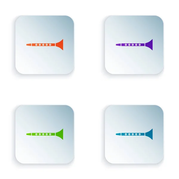 Farbiges Klarinettensymbol isoliert auf weißem Hintergrund. Musikinstrument. setzen Sie Symbole in quadratischen Tasten. Vektorillustration — Stockvektor