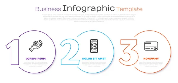 Establecer Línea Humana Mano Con Tarjeta Crédito Compras Línea Teléfono — Vector de stock