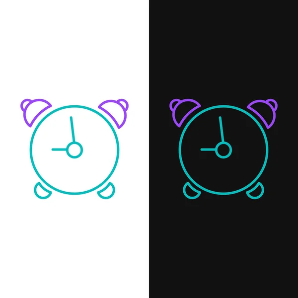 Green Purple Line Alarm Clock Icon Isolated White Black Background — Stock Vector