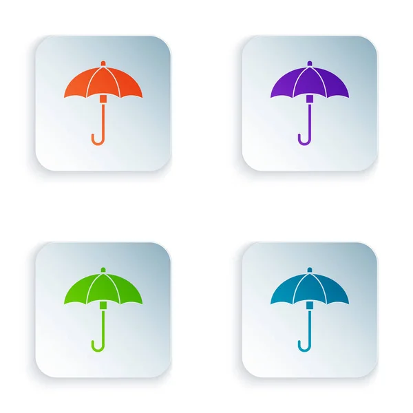 Beyaz arkaplanda izole edilmiş renkli Şemsiye simgesi. Su geçirmez ikon. Koruma, güvenlik, güvenlik kavramı. Suya dayanıklı sembol. Kare düğmelere simgeleri yerleştir. Vektör İllüstrasyonu — Stok Vektör