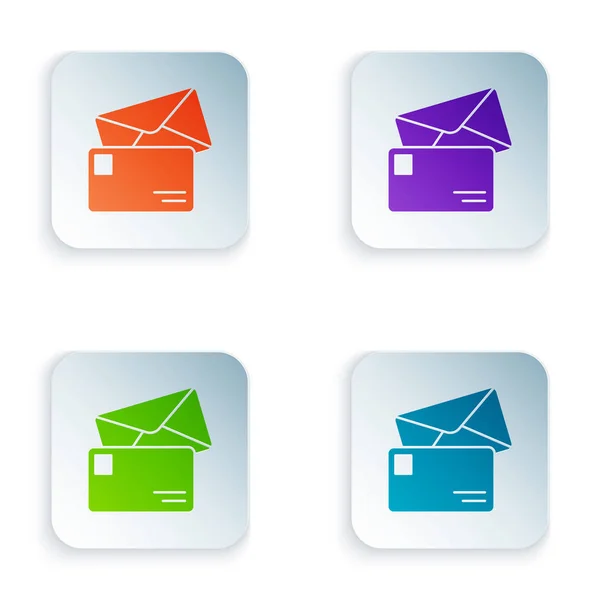Kleur Envelop pictogram geïsoleerd op witte achtergrond. E-mailbericht letter symbool. Stel pictogrammen in vierkante knoppen. Vector Illustratie — Stockvector