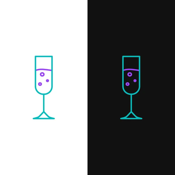 Green Purple Line Glass Champagne Icon Isolated White Black Background — Stock Vector