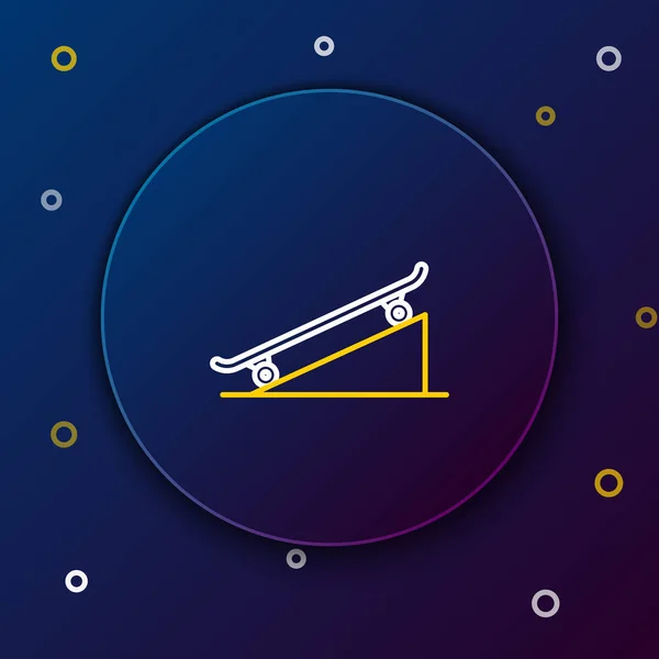 White and yellow line Skateboard on street ramp icon isolated on dark blue background. Extreme sport. Sport equipment. Colorful outline concept. Vector Illustration