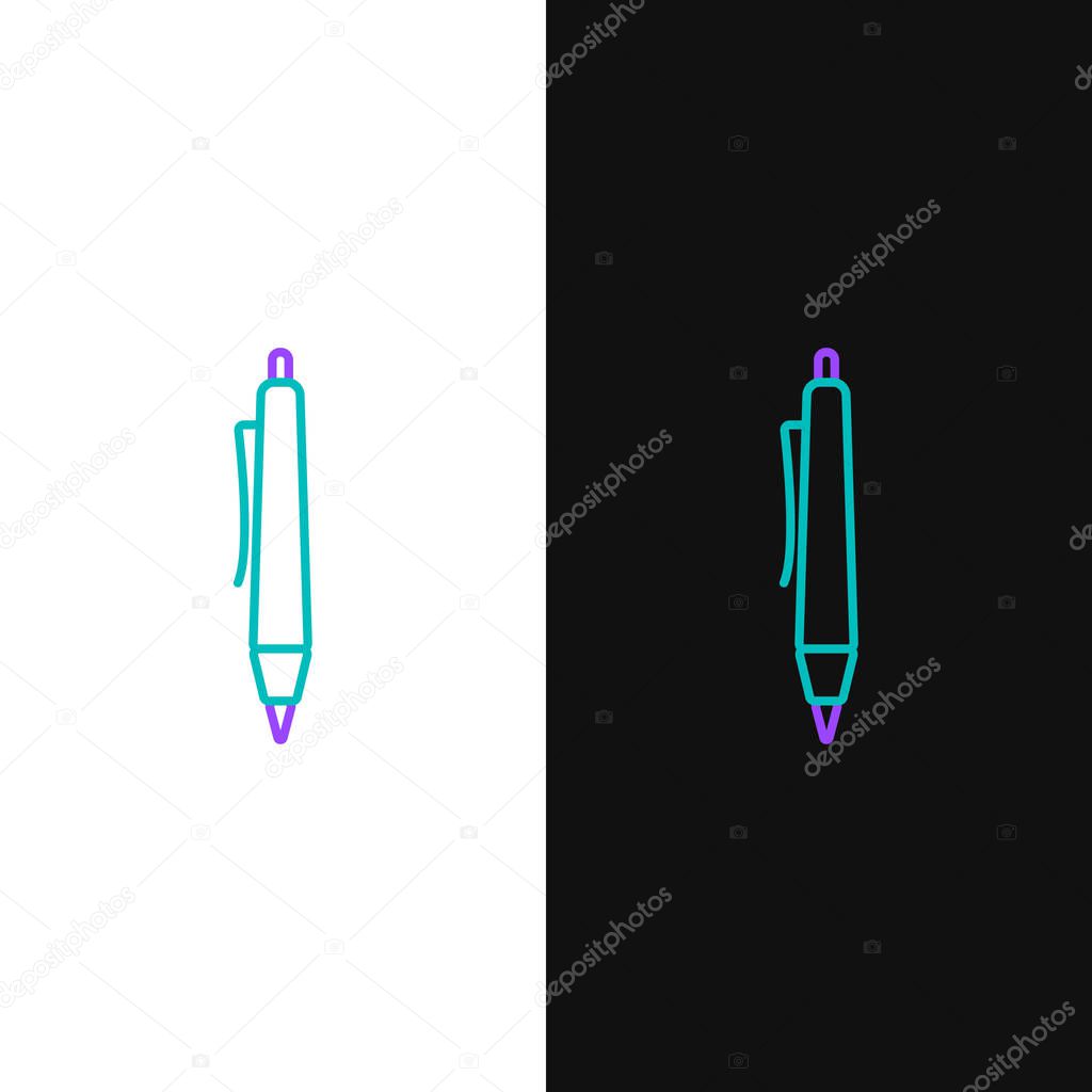 Green and purple line Pen icon isolated on white and black background.  Vector Illustration
