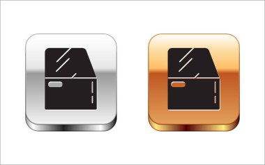 Siyah araba kapısı simgesi beyaz arkaplanda izole edilmiş. Gümüş-altın kare düğme. Vektör İllüstrasyonu