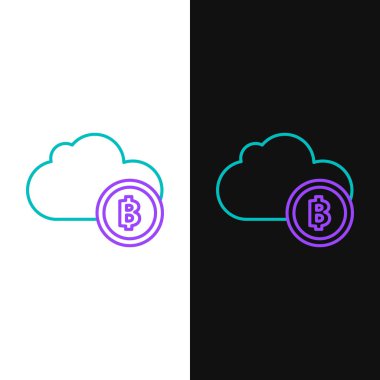 Beyaz ve siyah arkaplanda izole edilmiş yeşil ve mor çizgili Kripto para birimi bulut maden ikonu. Engelleme teknolojisi, bitcoin, dijital para piyasası, kripto para cüzdanı. Vektör İllüstrasyonu