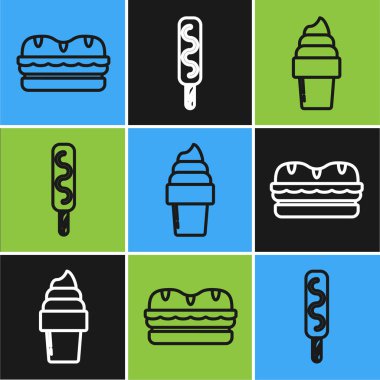 Sandviç, waffle külahında dondurma ve dondurma ikonu. Vektör