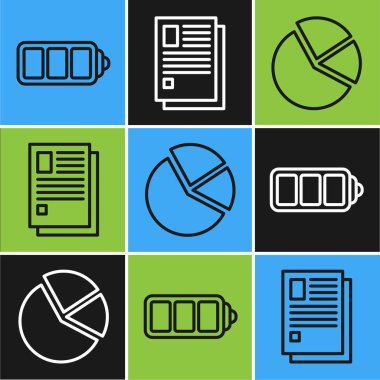 Satır Batarya şarj seviyesi göstergesi, Pie grafiksel bilgisi ve Dosya belge simgesini ayarla. Vektör