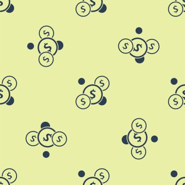 Dolar sembollü mavi sikke parası sarı arka planda izole edilmiş kusursuz desen. Bankacılık işareti. Para sembolü. Vektör İllüstrasyonu