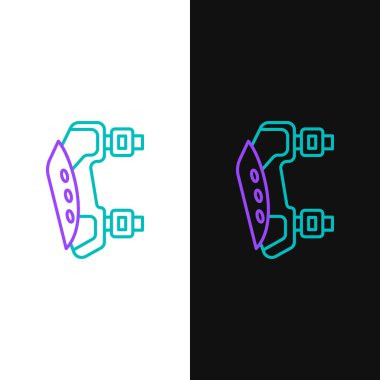 Green and purple line Knee pads icon isolated on white and black background. Extreme sport. Sport equipment. Skateboarding, bicycle, roller skating protective gear.  Vector Illustration