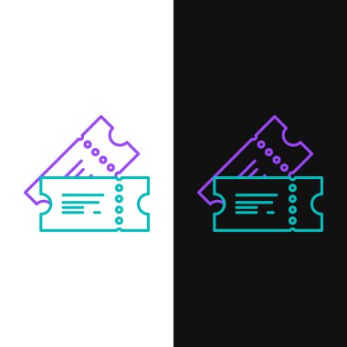 Green and purple line Cinema ticket icon isolated on white and black background.  Vector Illustration